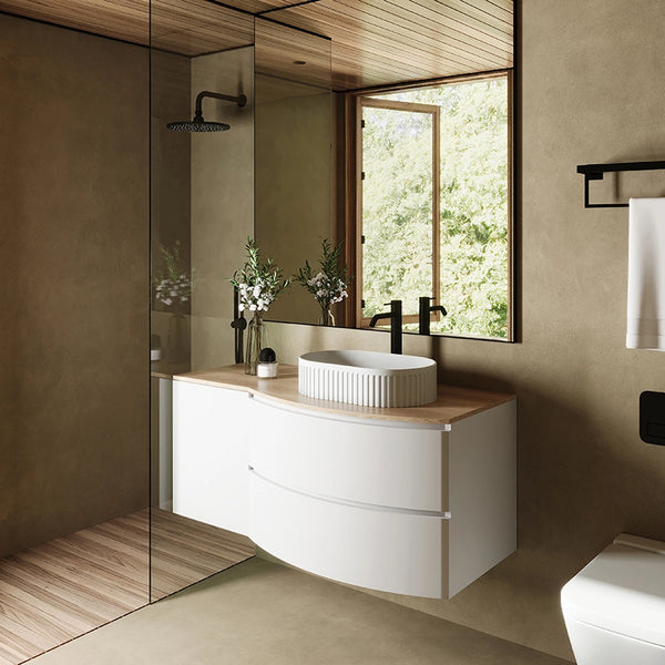 Mobile bagno 120x57 bianco opaco quercia Berna con lavabo in ceramica
