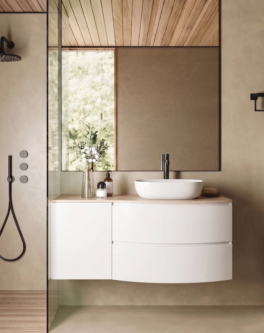 Mobile bagno 120x57 bianco opaco quercia Berna con lavabo in ceramica