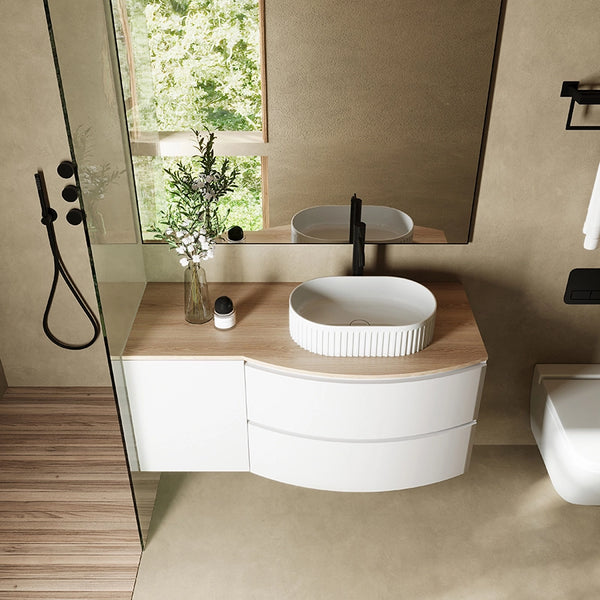 Mobile bagno 120x57 bianco opaco quercia Berna con lavabo in ceramica