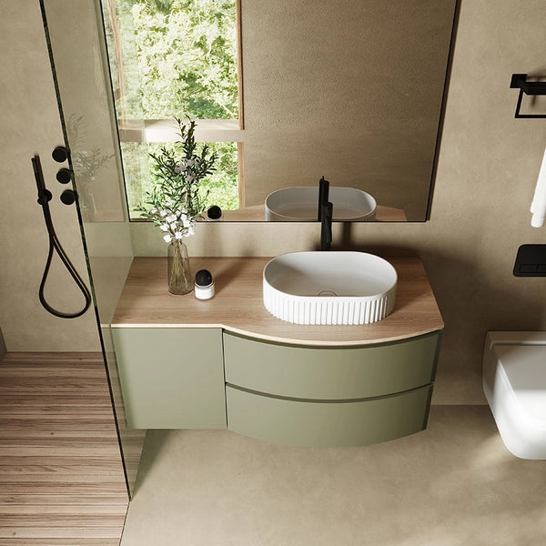 Mobile bagno 120x57 salvia opaco quercia Berna con lavabo in ceramica