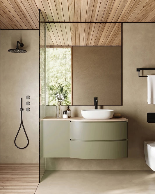 Mobile bagno 120x57 salvia opaco quercia Berna con lavabo in ceramica