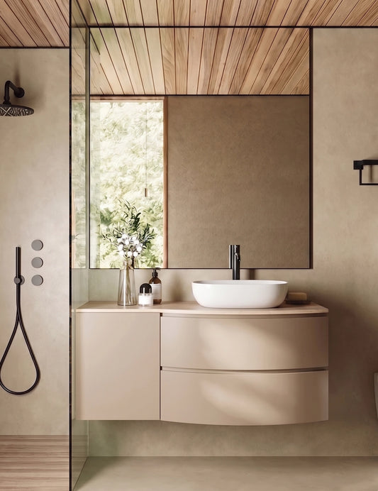 Mobile bagno 120x57 tortora opaco quercia Berna con lavabo in ceramica