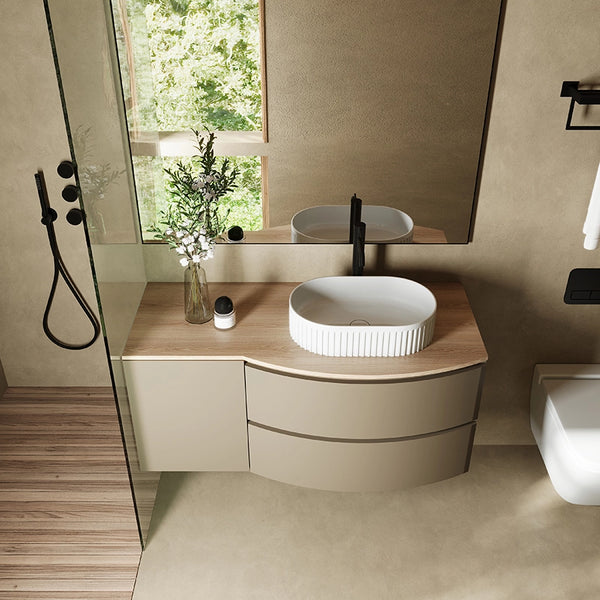 Mobile bagno 120x57 tortora opaco quercia Berna con lavabo in ceramica
