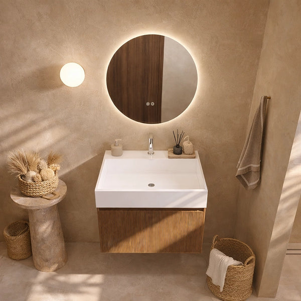 Mobile bagno 60x48 Madrid cannettato un cassetto quercia con lavabo