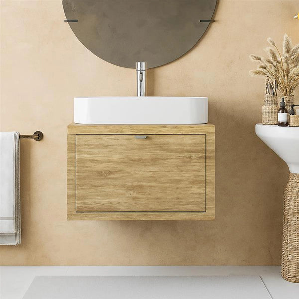 Mobile bagno 60x50 Rovere farnia Thema con cassetto e Lavabo da appoggio in ceramica