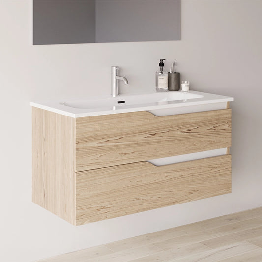 Mobile bagno 80x46 quercia effetto legno con lavabo Gaia