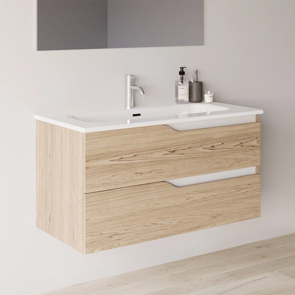 Mobile bagno 80x46 quercia effetto legno con lavabo Gaia