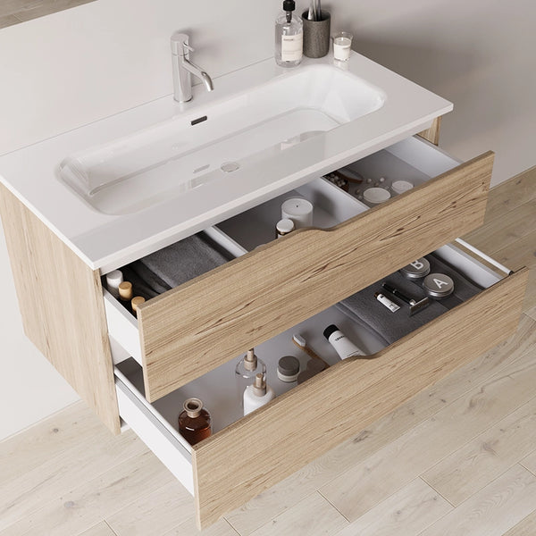 Mobile bagno 80x46 quercia effetto legno con lavabo Gaia