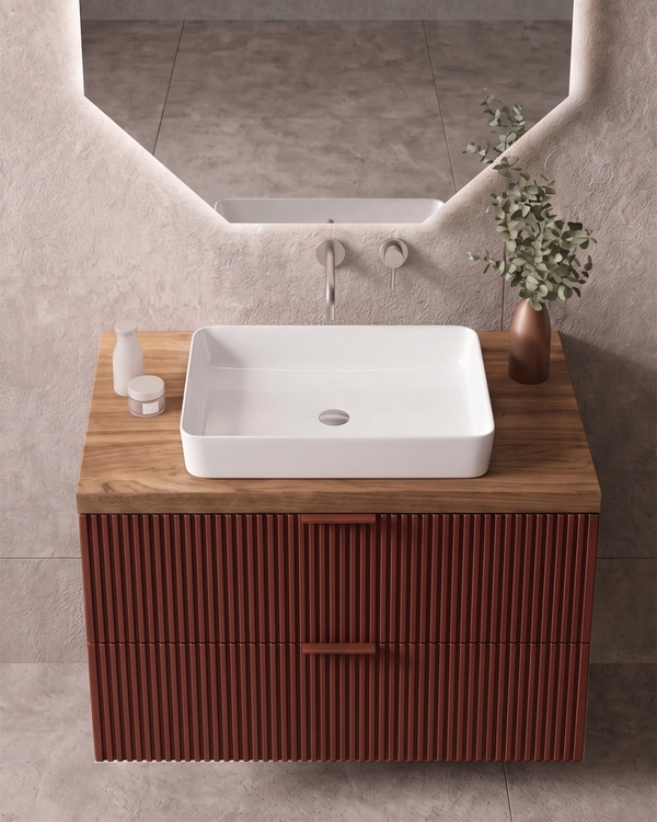 Mobile bagno 80x46 ruggine Teramo con lavabo da appoggio in ceramica
