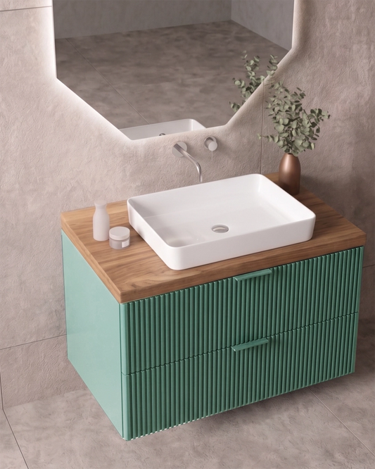 Mobile bagno 80x46 salvia Teramo con lavabo da appoggio in ceramica