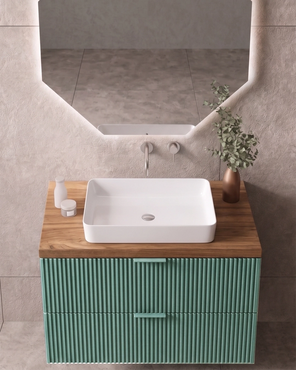 Mobile bagno 80x46 salvia Teramo con lavabo da appoggio in ceramica