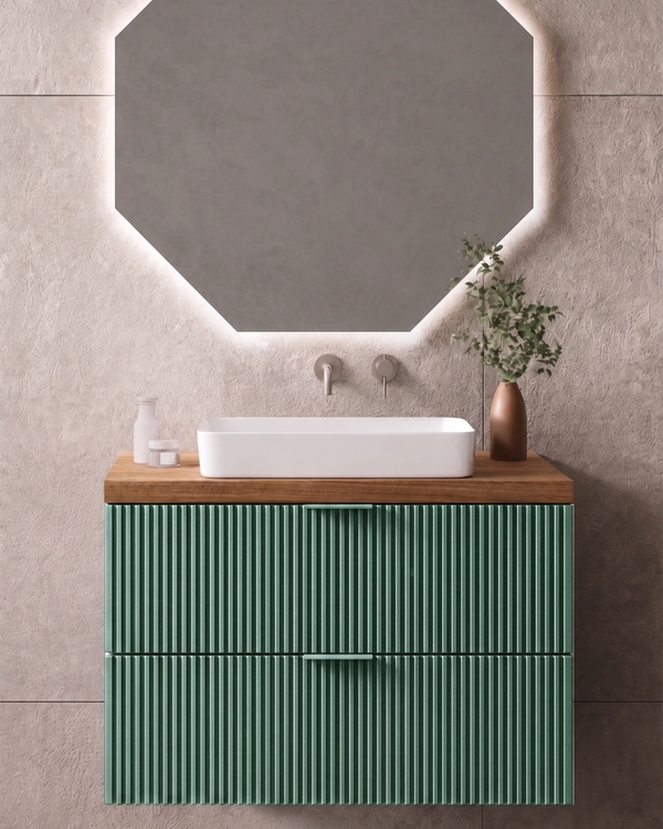 Mobile bagno 80x46 salvia Teramo con lavabo da appoggio in ceramica