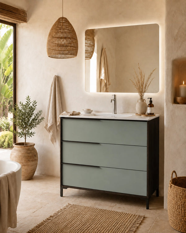 Mobile bagno 80x47 a terra caffe salvia opaco lavabo ceramica lucida