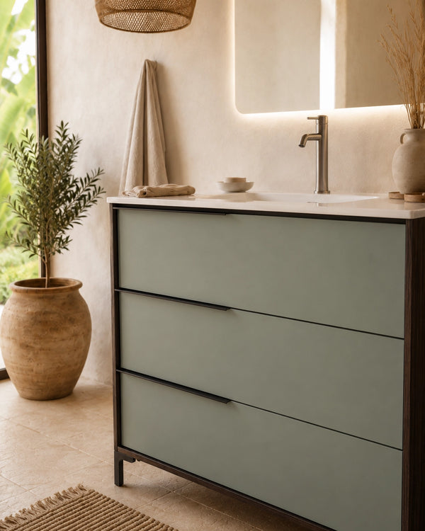 Mobile bagno 80x47 a terra caffe salvia opaco lavabo ceramica lucida
