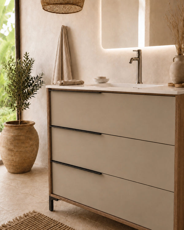 Mobile bagno 80x47 a terra noce tortora opaco lavabo ceramica lucida