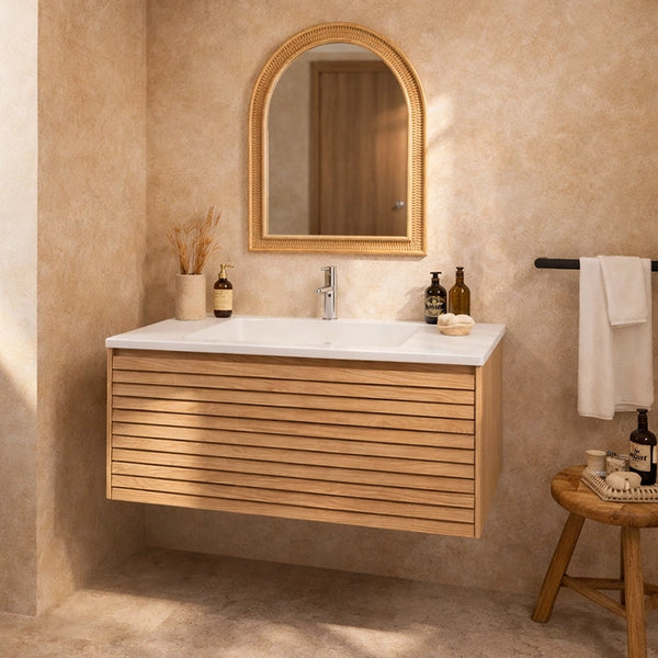 Mobile bagno 90x48 Madrid cannettato un cassetto quercia con lavabo