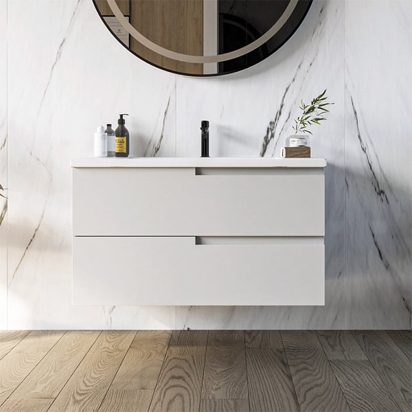 Mobile bagno Bianco 90x46 Sorrento due cassetti con lavabo integrato in ceramica