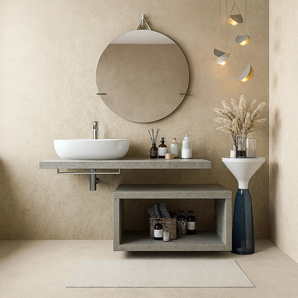 Mobile bagno Grigio Cielo 80x50 Thema con Top per lavabo in ceramica