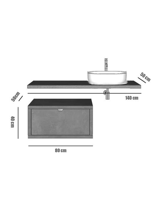 Mobile bagno Grigio caldo 80x50 Thema con Top e lavabo tondo in ceramica