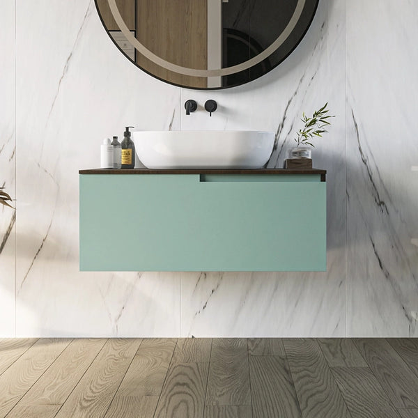 Mobile bagno Noce Salvia 90x46 Sorrento un cassetto con lavabo da appoggio in ceramica