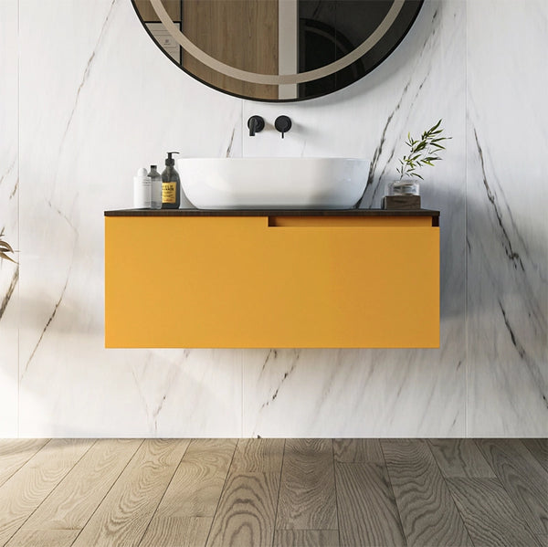 Mobile bagno Noce ocra 90x46 Sorrento un cassetto con lavabo da appoggio in ceramica