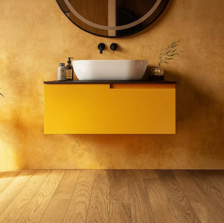 Mobile bagno Noce ocra 90x46 Sorrento un cassetto con lavabo da appoggio in ceramica