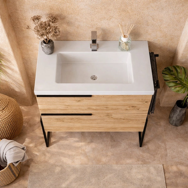 Mobile bagno Quercia naturale 100x45 Venezia a pavimento con portasciugamani