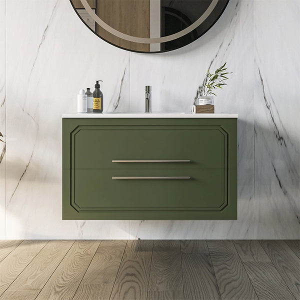 Mobile bagno Verde oliva 100x46 Vienna con lavabo cassetti rifiniti con maniglie cromo