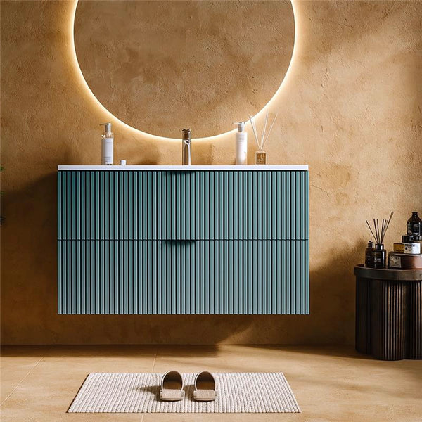 Mobile bagno 82x47 azzurro opaco cannettato Teramo con lavabo in ceramica due cassetti