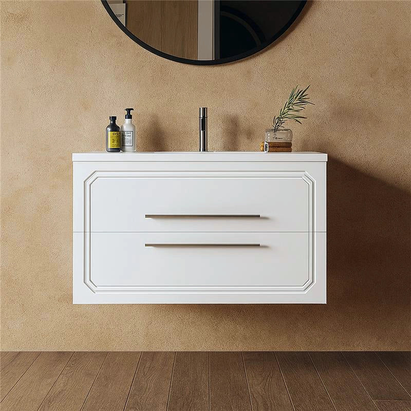 Mobile bagno bianco lucido 100x46 Vienna con lavabo cassetti rifiniti con maniglie cromo