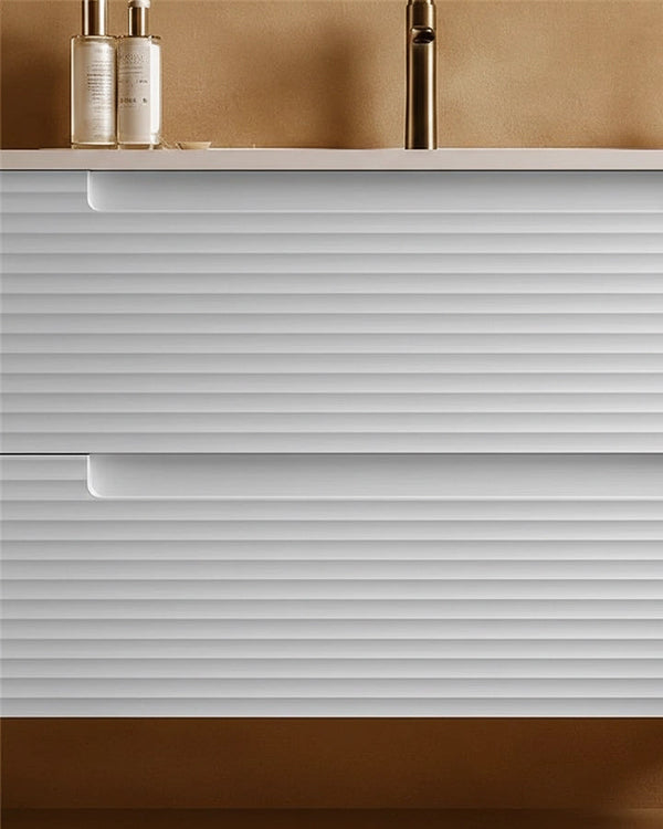 Mobile bagno bianco opaco 80x45 Mango lavabo in ceramica, vista dall'alto del piano con lavabo - Exagonshop