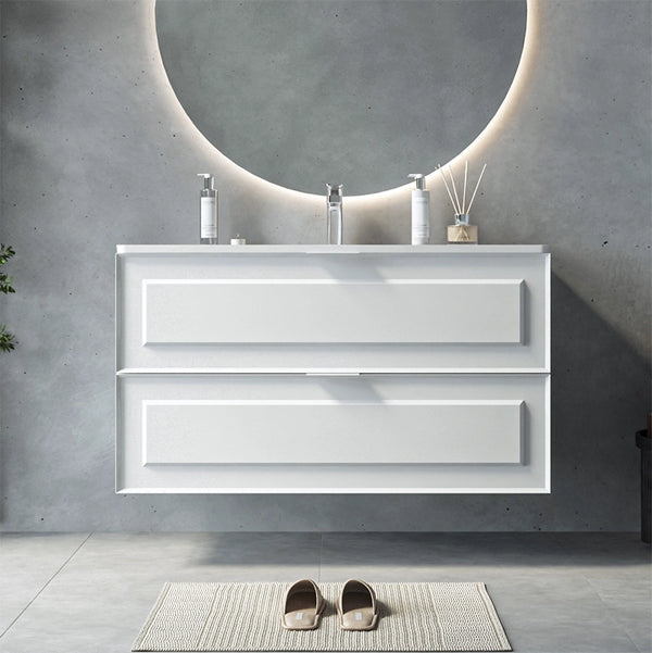 Mobile bagno bianco opaco 102x47 Dublino con lavabo in ceramica due cassetti con cornice