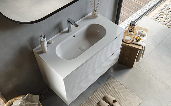 Mobile bagno bianco opaco 80x45 Mango due cassetti soft close con lavabo in ceramica lucida