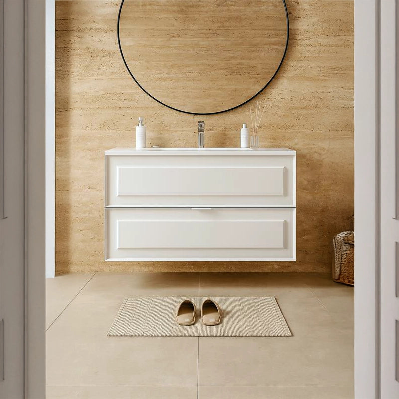 Mobile bagno bianco opaco 102x47 Dublino con lavabo in ceramica due cassetti con cornice