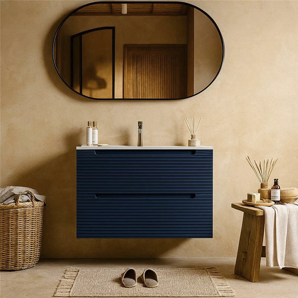 Mobile bagno blu notte 80x45 Mango due cassetti soft close con lavabo in ceramica lucida