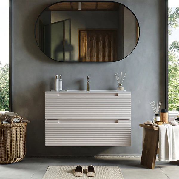 Mobile bagno canapa 100x45 Mango due cassetti soft close con lavabo in ceramica lucida