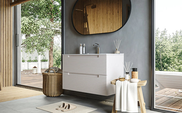 Mobile bagno canapa 100x45 Mango due cassetti soft close con lavabo in ceramica lucida