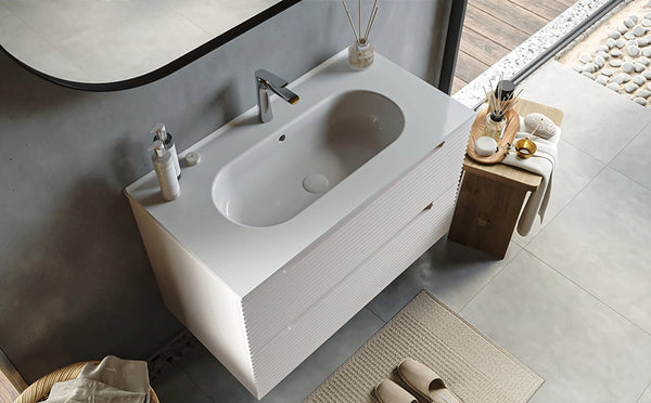 Mobile bagno canapa 100x45 Mango due cassetti soft close con lavabo in ceramica lucida