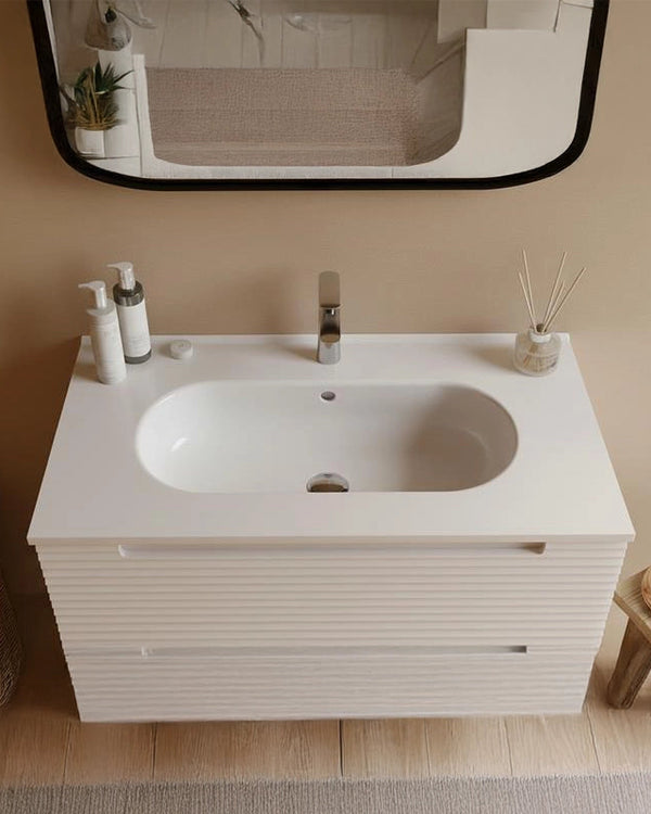 Mobile bagno canapa 100x45 Mango lavabo in ceramica lucida CANAPA MATT, vista dall'alto del piano con lavabo - Exagonshop