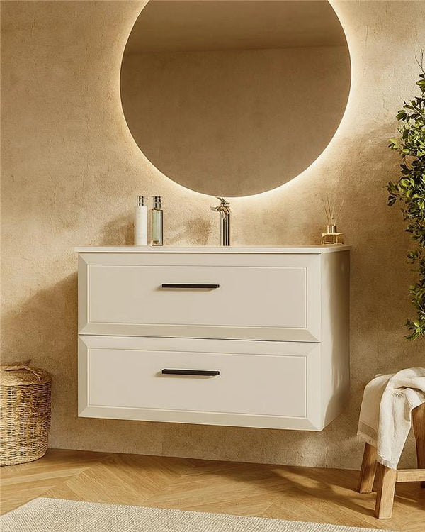 Mobile bagno canapa 100x45 Praga lavabo in ceramica lucido CANAPA MATT in naturale con lavabo e rubinetteria, vista...