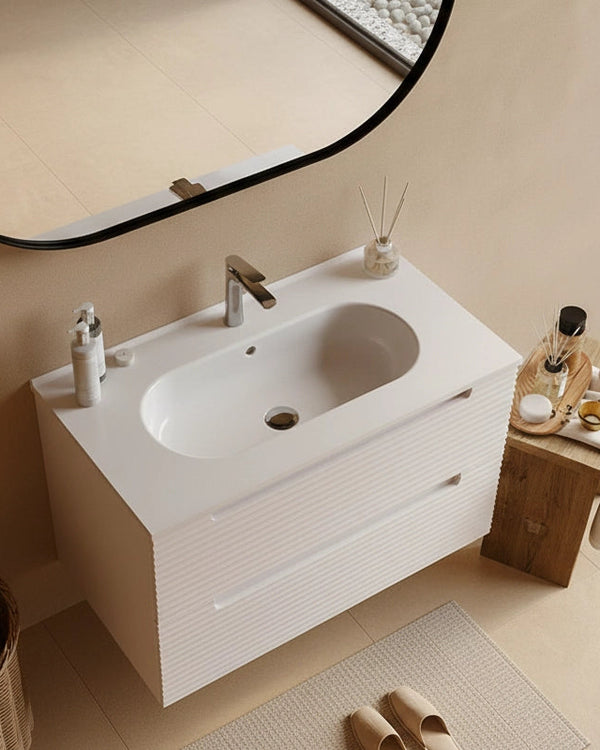Mobile bagno canapa 80x45 Mango con lavabo in ceramica CANAPA MATT, vista dall'alto del piano con lavabo - Exagonshop