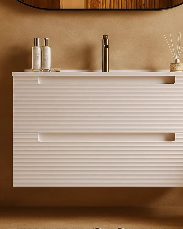Mobile bagno canapa 80x45 Mango con lavabo in ceramica CANAPA MATT, vista laterale della struttura sospesa - Exagonshop