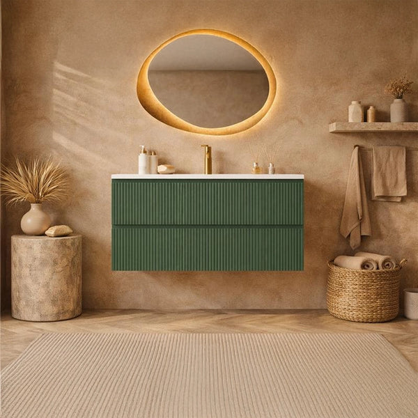 Mobile bagno cannettato 100X46 Pisa verde lavabo in resina lucido