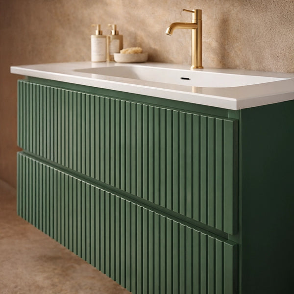 Mobile bagno cannettato 100X46 Pisa verde lavabo in resina lucido