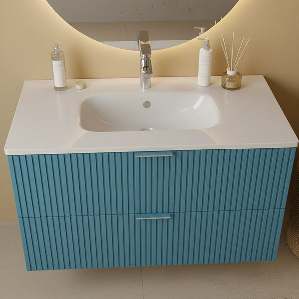 Mobile bagno cannettato 102x47 azzurro opaco lavabo in ceramica Teramo