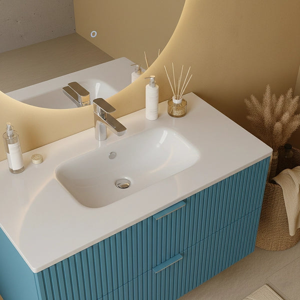Mobile bagno cannettato 102x47 azzurro opaco lavabo in ceramica Teramo