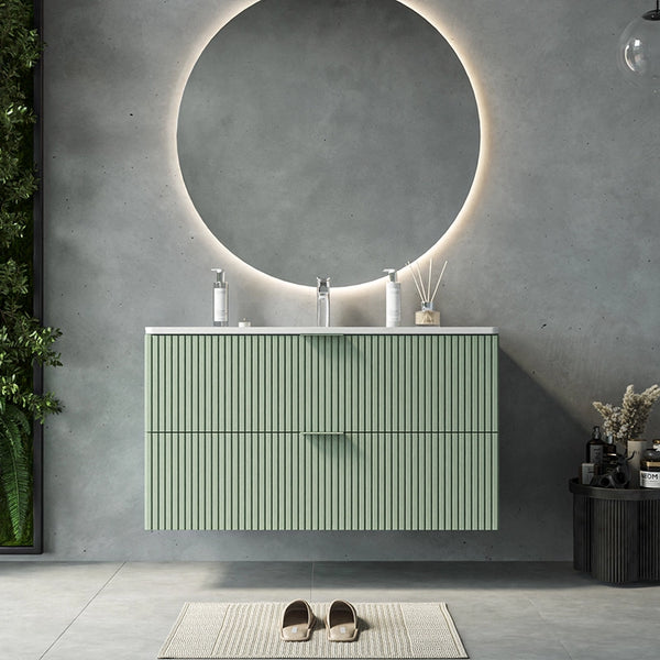 Mobile bagno salvia opaco 82x47 cannettato Teramo con lavabo in ceramica due cassetti