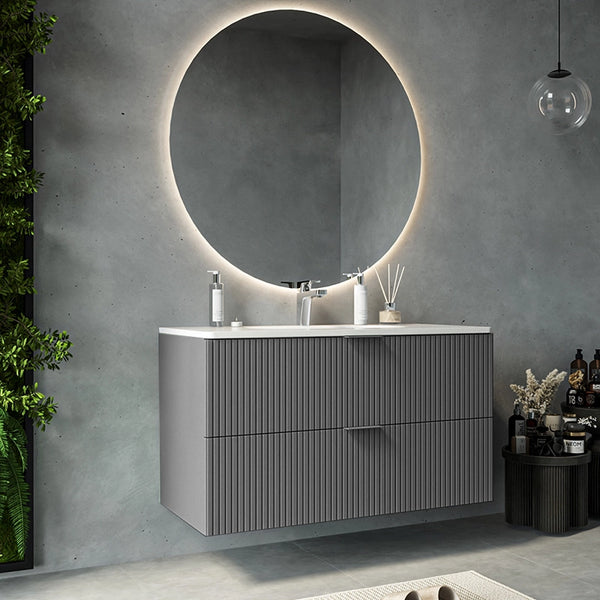 Mobile bagno cannettato 102x47 grigio opaco lavabo in ceramica Teramo
