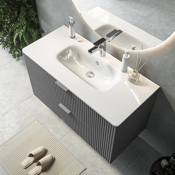 Mobile bagno cannettato 102x47 grigio opaco lavabo in ceramica Teramo