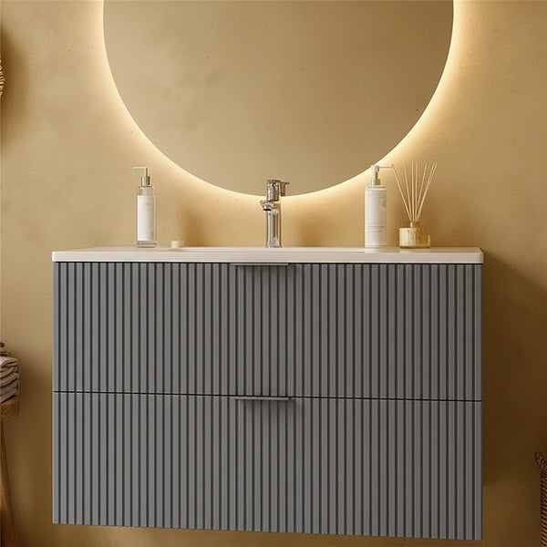 Mobile bagno cannettato 102x47 grigio opaco lavabo in ceramica Teramo